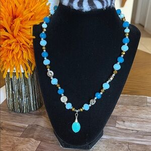 Turquoise and Blue Beaded Pendant Necklace - Women Jewelry